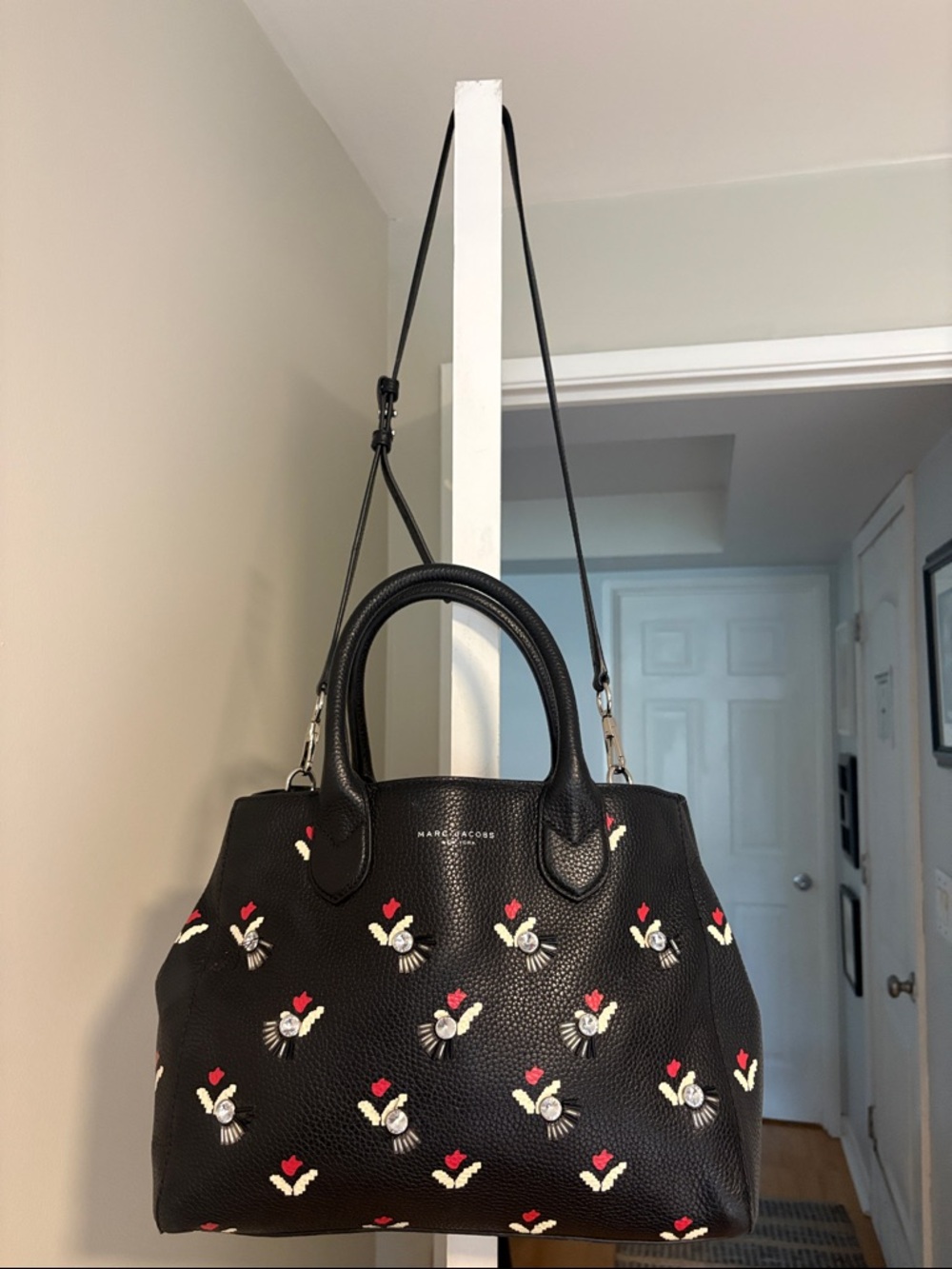 Marc Jacobs Rare Tulip Collection Black Leather Satchel Bag with Strap in EUC - Picture 2 of 12